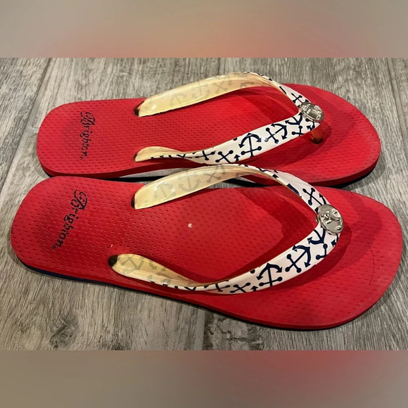 Brighton size 8 red nautical‎ theme flip flops - Picture 2 of 5